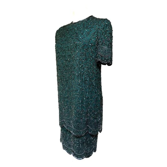 Vintage 90s NWT Beaded Sequin Soutache Cocktail Dress Emerald Green Size S/M - Picture 3 of 12